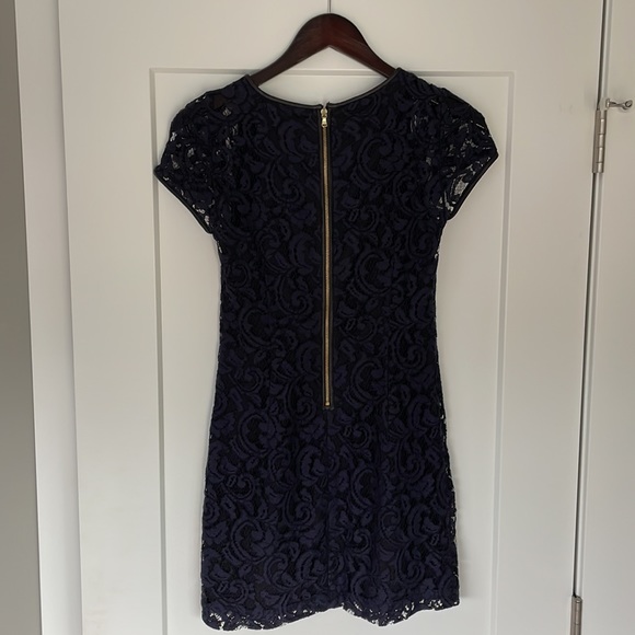 Club Monaco navy lace dress with leather detail. - Picture 3 of 5